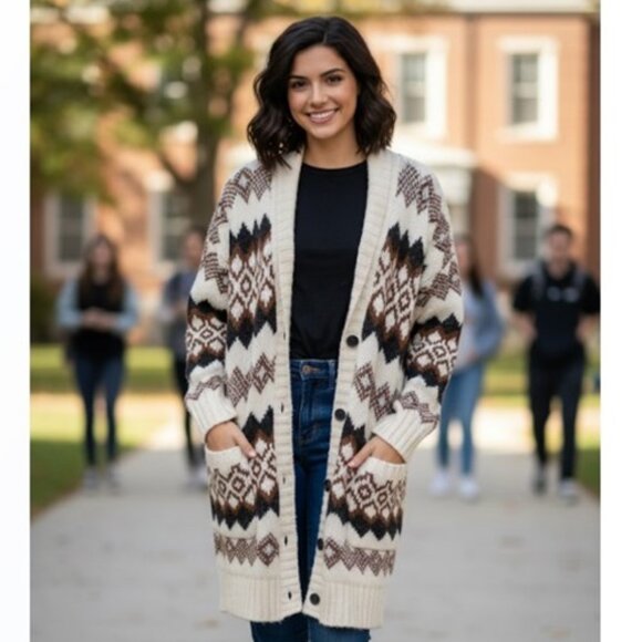 American Eagle Womens Oversized Southwestern Cotton Cardigan Sweater Size SP - Picture 1 of 8